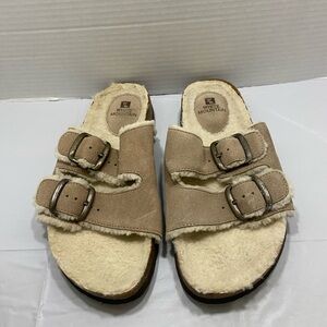 White Mountain Beige Suede Buckle Sandals